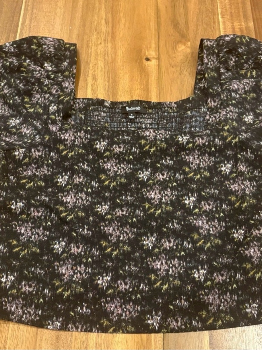 Madewell Floral Smocked Square Neck Puff Sleeve Blouse Black Women’s Medium